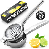 Zulay Kitchen extra large lemon squeezer closed view showing durable stainless steel build and seed-free juice potential
