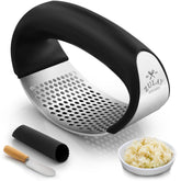 Zulay Kitchen garlic press rocker front view in stainless steel for fast, mess-free mincing
