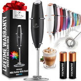 Zulay Kitchen milk frother wand frothing action creates rich coffee foam.