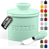 Zulay Kitchen porcelain butter crock with lid preserves freshness and readiness.
