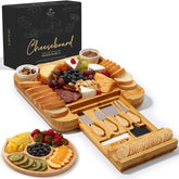 Zulay Kitchen premium bamboo charcuterie board, top view for elegant entertaining.