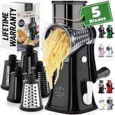 Zulay Kitchen rotary cheese grater assembly with interchangeable drums for versatile shredding.