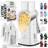 Zulay Kitchen rotary cheese grater assembled on counter for quick shredding