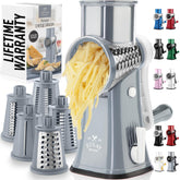 Zulay Kitchen rotary cheese grater with handle offers safe, fast shredding.