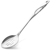 Zulay Kitchen 15-inch slotted spoon with ergonomic handle for easy draining.