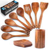 Zulay Kitchen teak wooden salad spoon showcases durable, non-stick friendly design for tossing greens