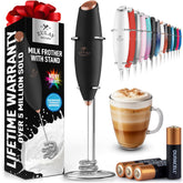 Zulay Kitchen Tornado frother assembly ready to foam rich milk.
