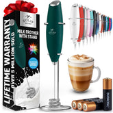 Zulay Kitchen Tornado frother close-up showing handle for quick creamy foam