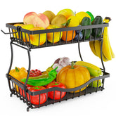 Zurklulu large 2-tier fruit basket with banana hangers keeps counter fruit organized.