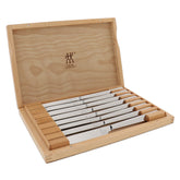 ZWILLING Contemporary 8-piece steak knife set with case for stylish dining.