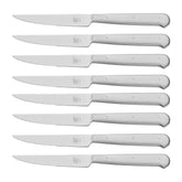ZWILLING Porterhouse steak knives set shows eight blades in a black presentation case, ideal for gift-ready storage.