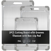 ZYBIDEAL titanium cutting board set front view shows sleek grey finish for versatile prep.