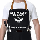 ZYNINORA apron with meat-in-mouth gag for bold grill moments.