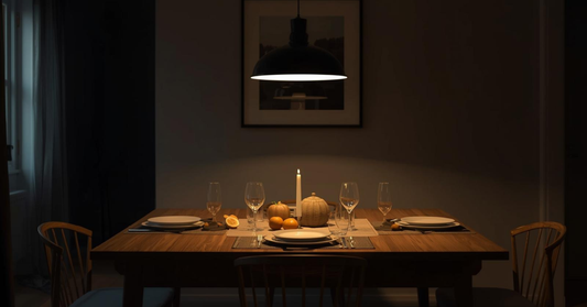Cozy dining space in a Canadian home with warm evening lighting