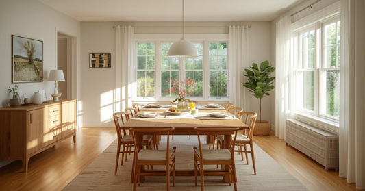 Family dining space setup in a bright Canadian home