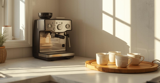 Home coffee station set up in a bright Canadian kitchen