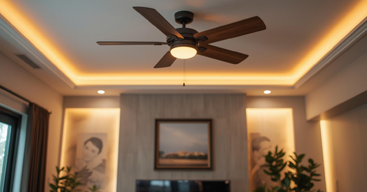 Ceiling fan and lighting setup in a modern Canadian home interior