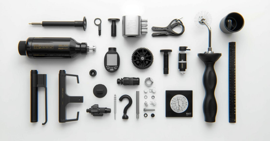 Small appliance parts and accessories displayed on a clean surface in a Canadian home