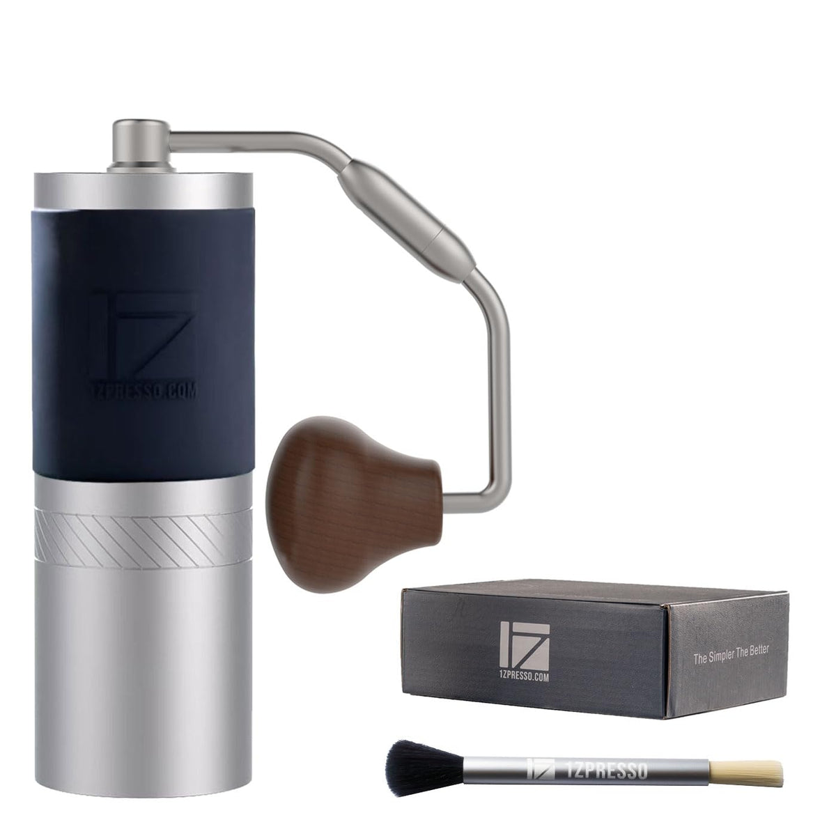 1Zpresso J manual coffee grinder with foldable handle for portable espresso setups.