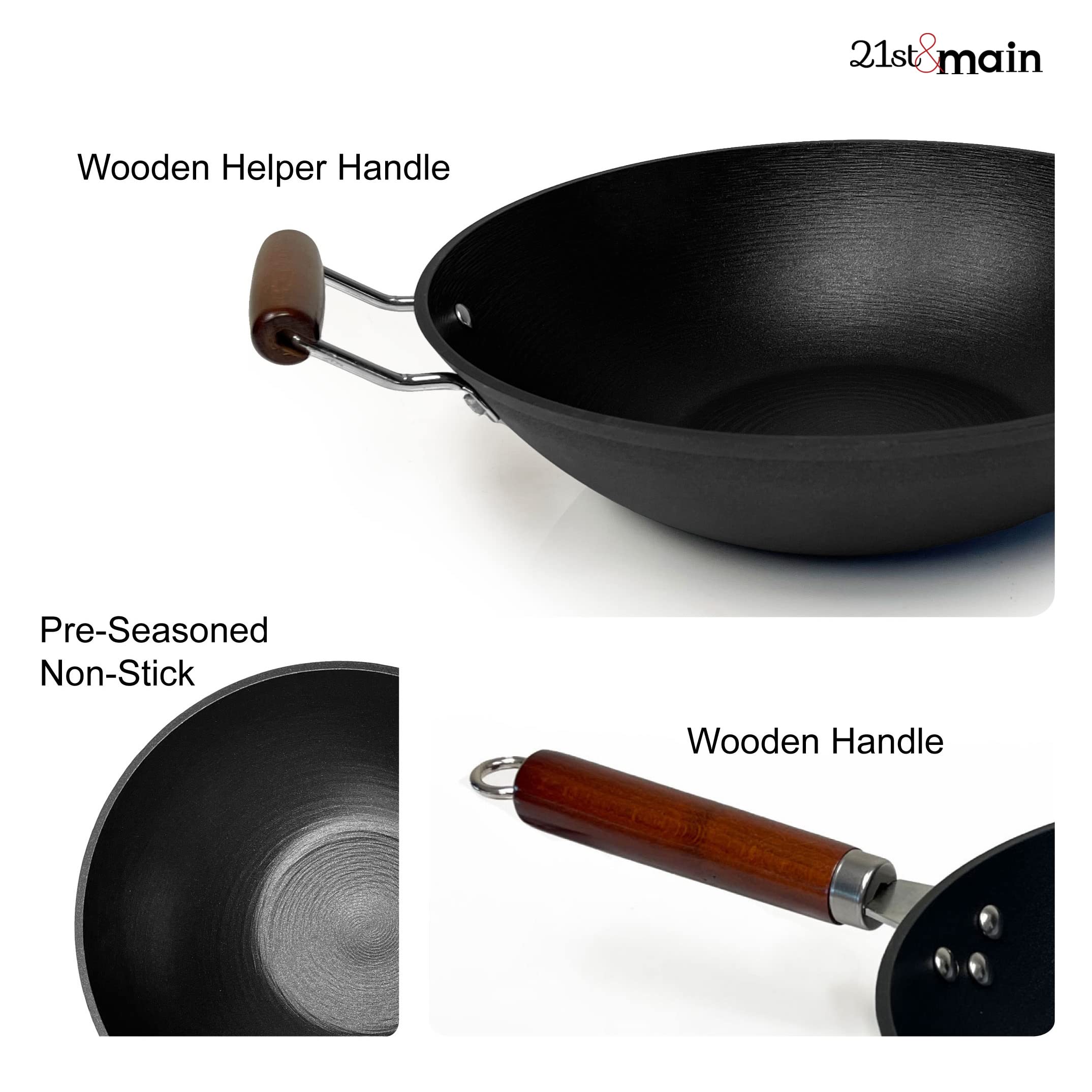 21st and Main wok flat-bottom design for stable cooking on any stove.