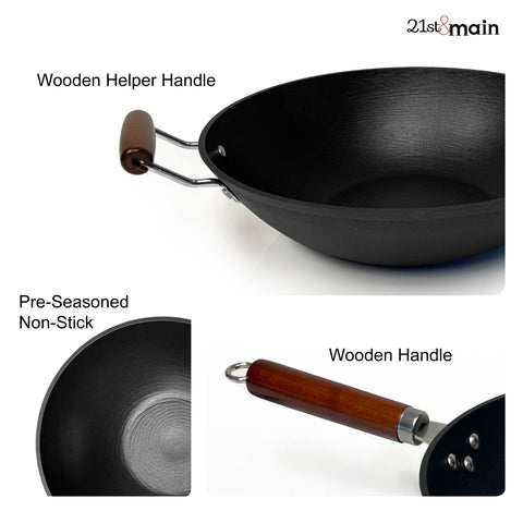 21st and Main wok flat-bottom design for stable cooking on any stove.