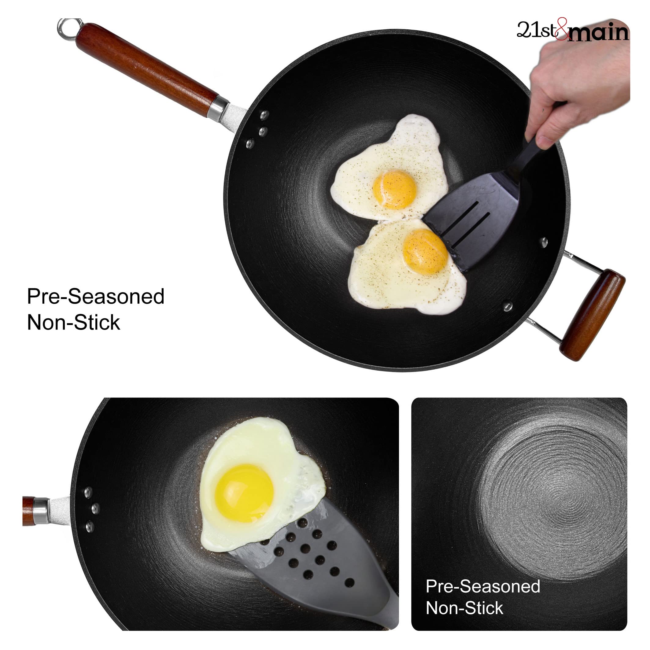 21st and Main wok induction-compatible for versatile stovetop cooking.