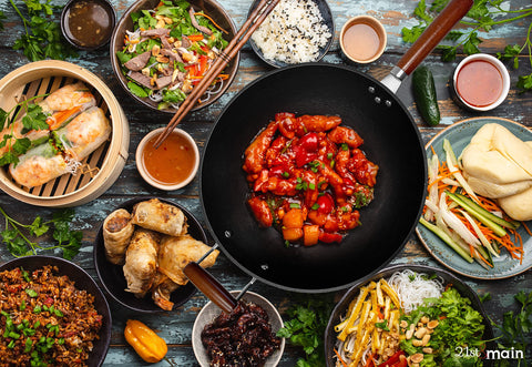 21st and Main wok is a versatile multi-use cooking tool for various dishes.