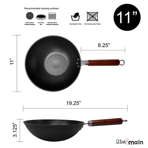 21st and Main wok with wooden handle for cool, secure grip
