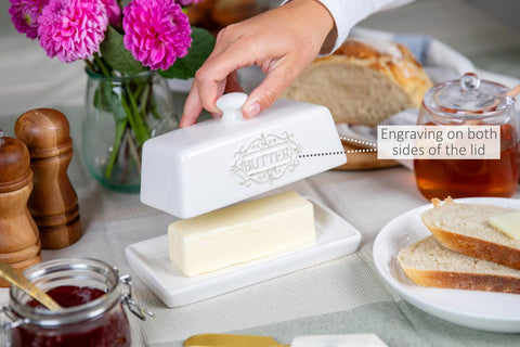 25DOL white ceramic butter tray is dishwasher-safe and fridge-ready