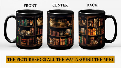 2IMT Book Lover Mug featuring cats on a shelf for playful reading moments.