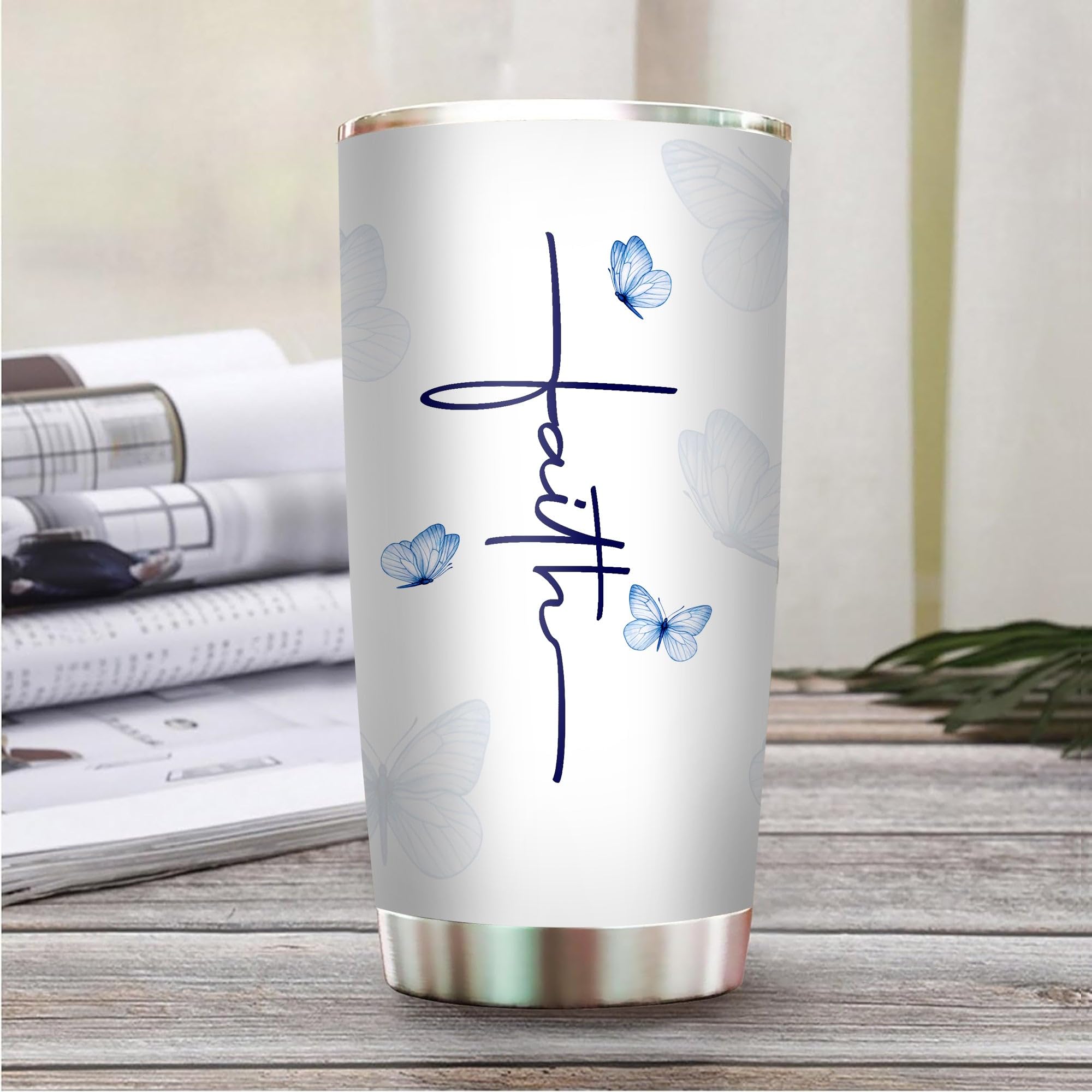 2IMT Christian tumbler close-up shows affirmations and scriptures for encouragement.
