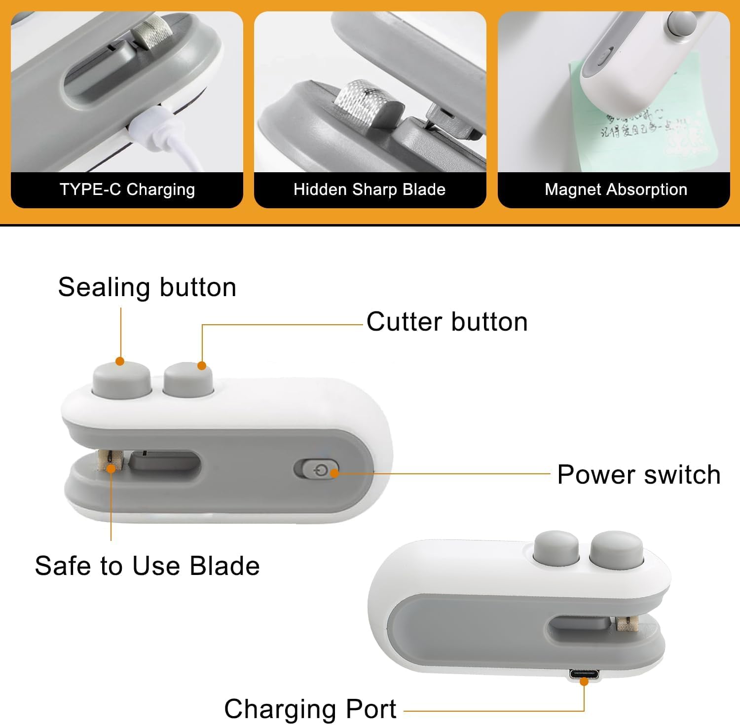 2Pcs Mini Bag Sealer placed beside chips and fruit for kitchen convenience