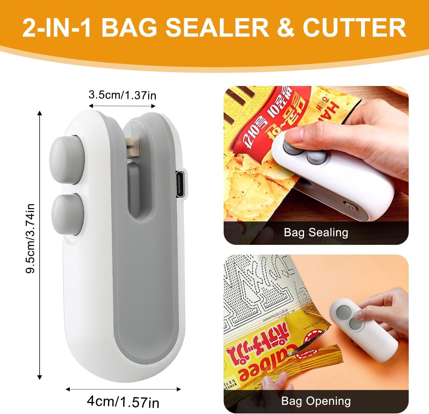 2Pcs Mini Bag Sealer magnetic back view demonstrates easy fridge attachment