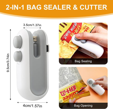 2Pcs Mini Bag Sealer magnetic back view demonstrates easy fridge attachment
