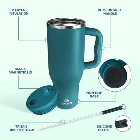 34HD flexible straw for convenient sipping on the go.