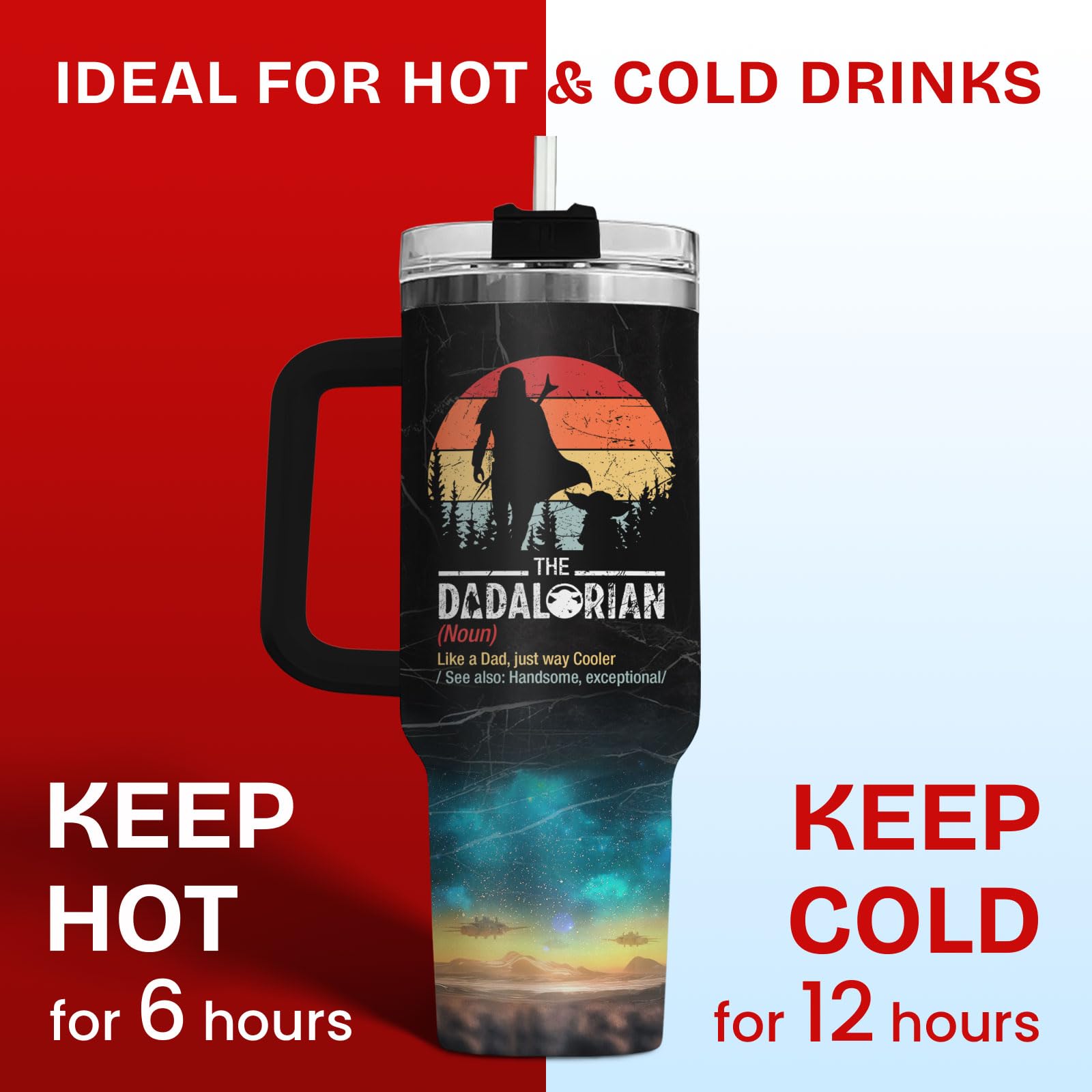 34HD Comfort-grip handle makes carrying a full 40oz tumbler comfortable all day.