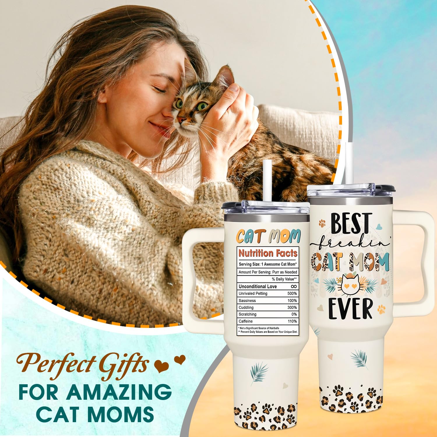 365FURY cat mom tumbler with clear lid supports spill-free sipping