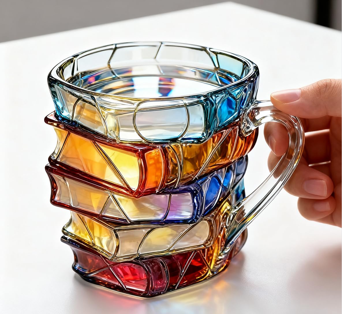 3D Book Glass Mug with book spine design for cozy reading sessions.