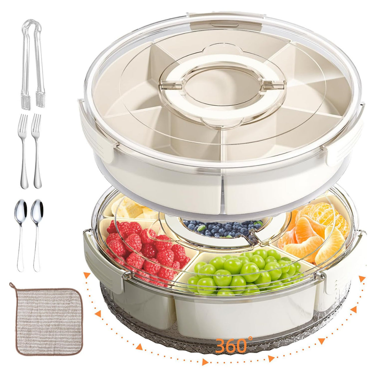 3 DUCKS Snackle Box rotating base keeps fruits and snacks organized.