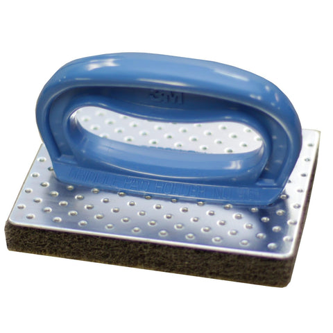 3M Scotch-Brite professional griddle pad holder kit in blue and steel enhances cleaning leverage and safety.