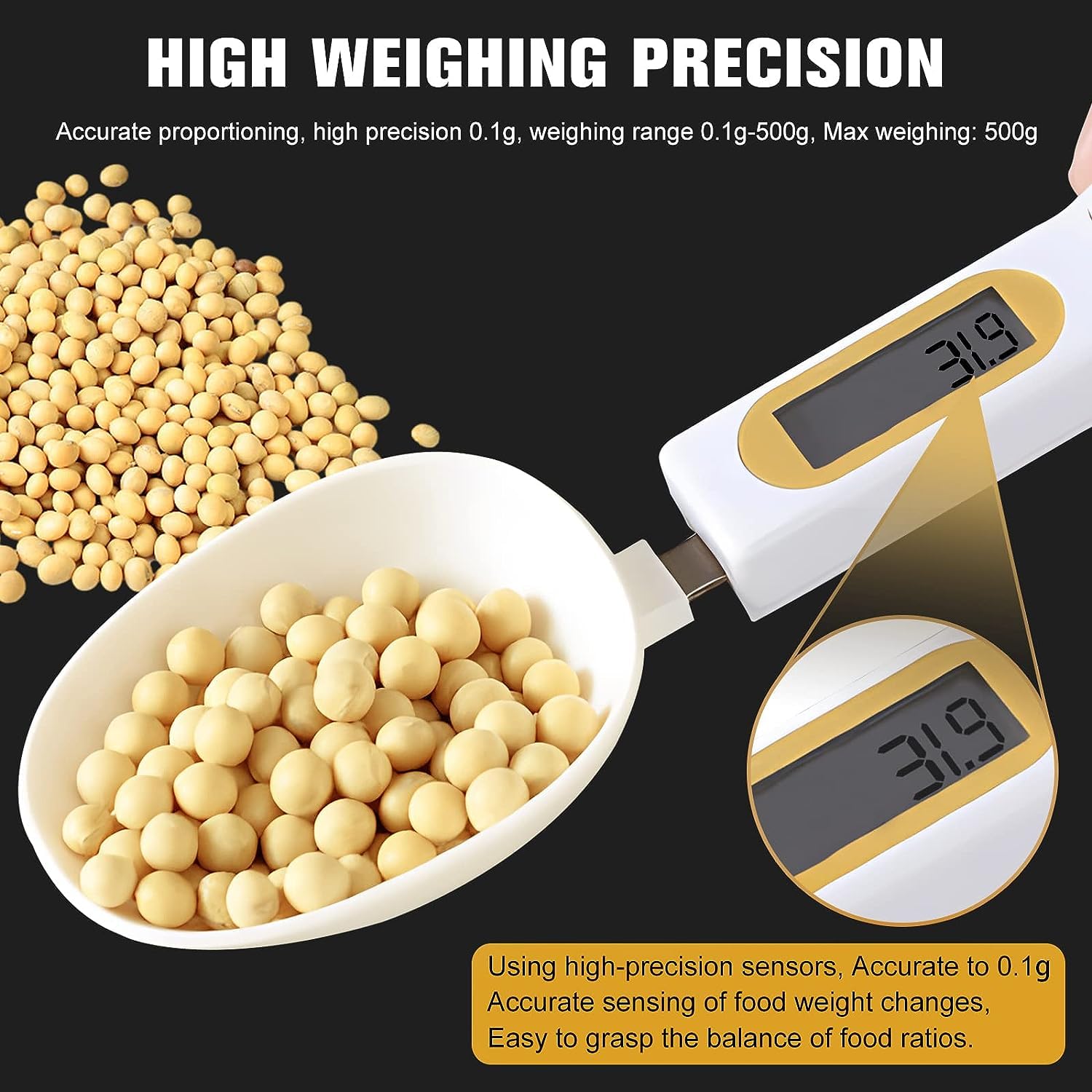 3T6B Compact Digital Spoon Scale saves counter space and stores easily.