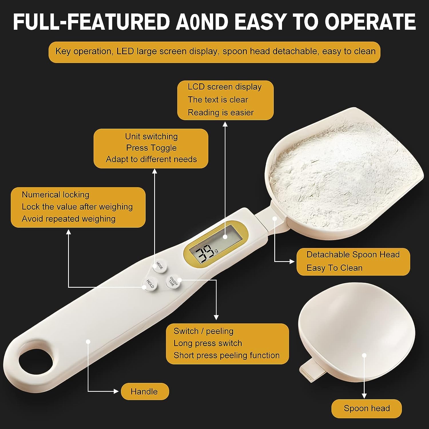 3T6B Digital Spoon Scale HOLD function locks weight readout for easy transfer.