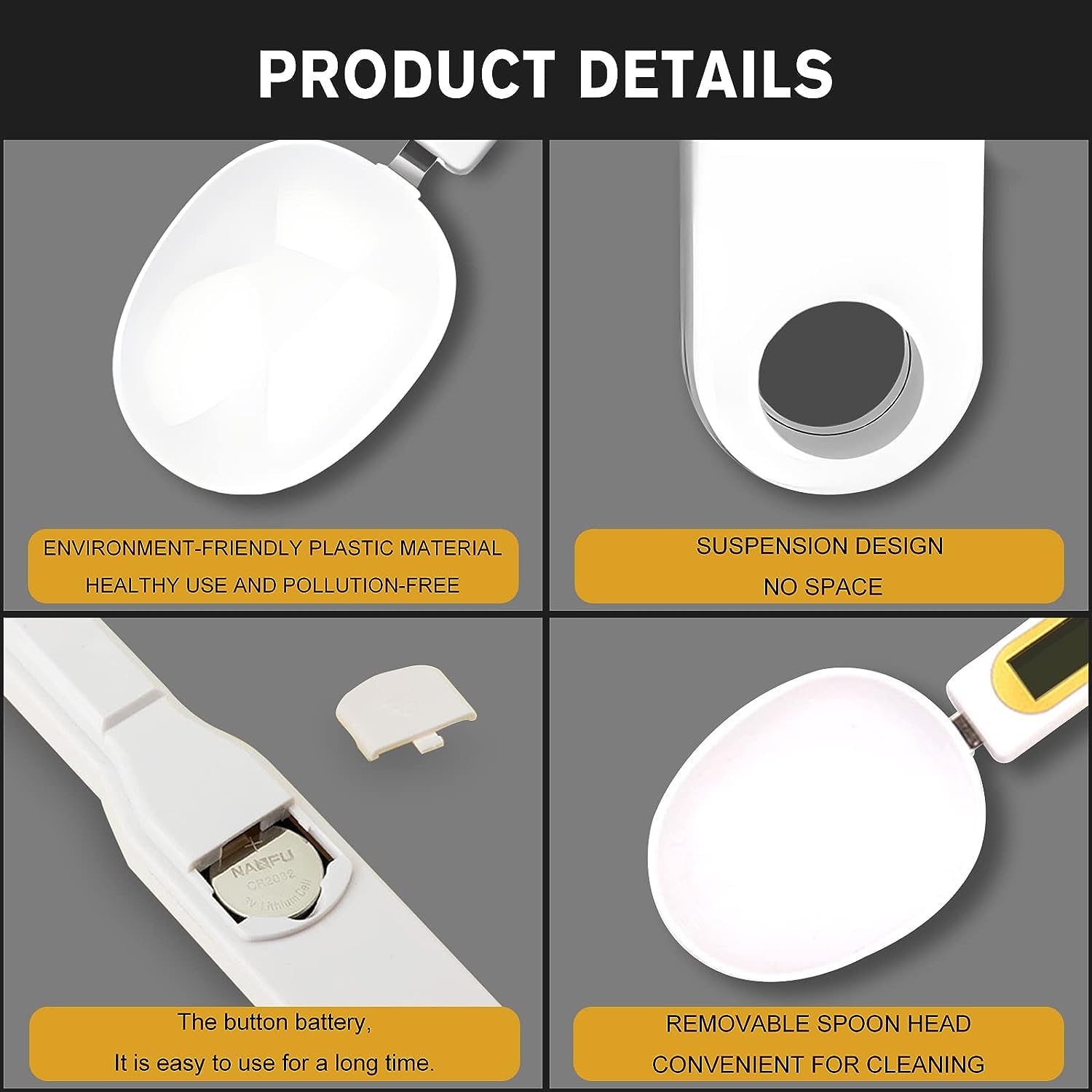3T6B Digital Spoon Scale with ON/OFF/TARE controls for accurate ingredient weighing.