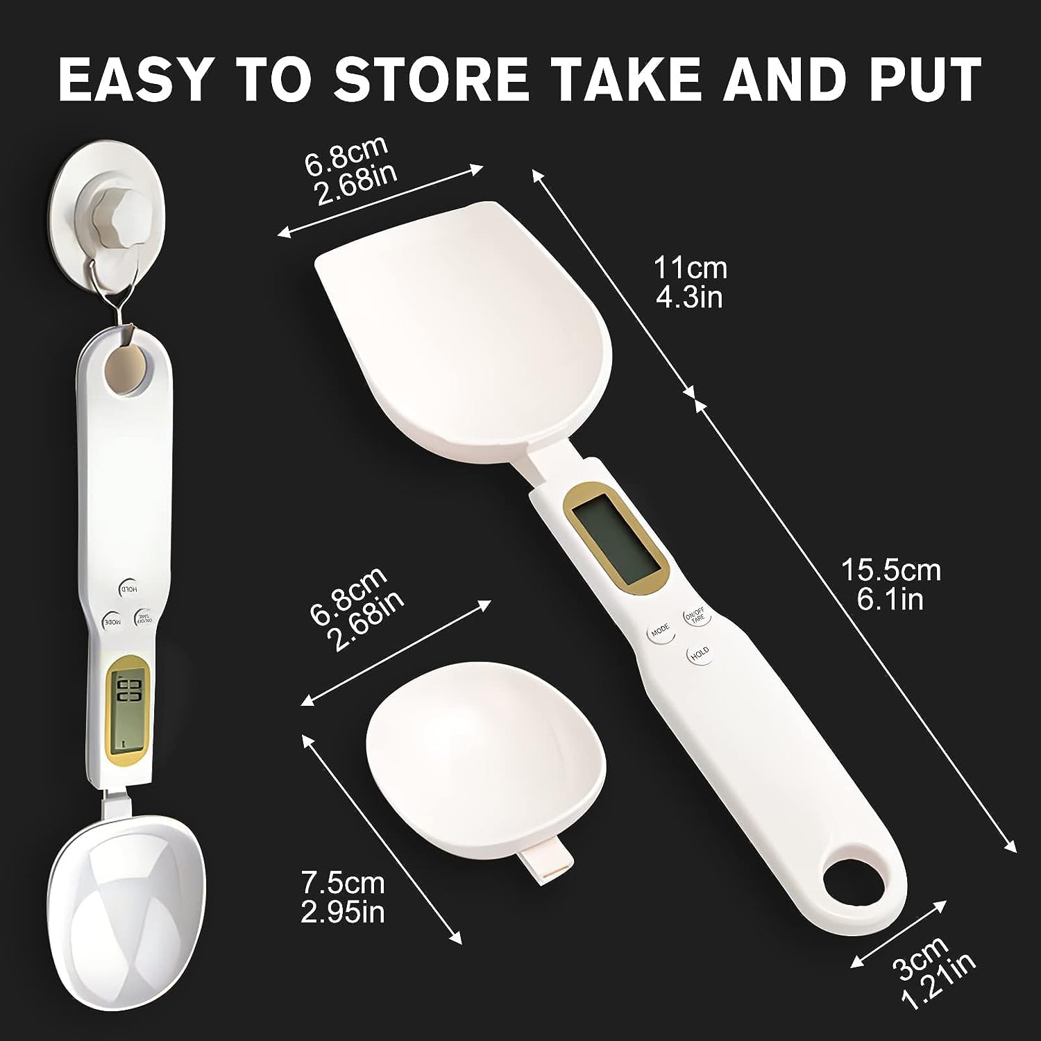 3T6B Digital Spoon Scale unit switch shows g/oz/c/gn for flexible use.