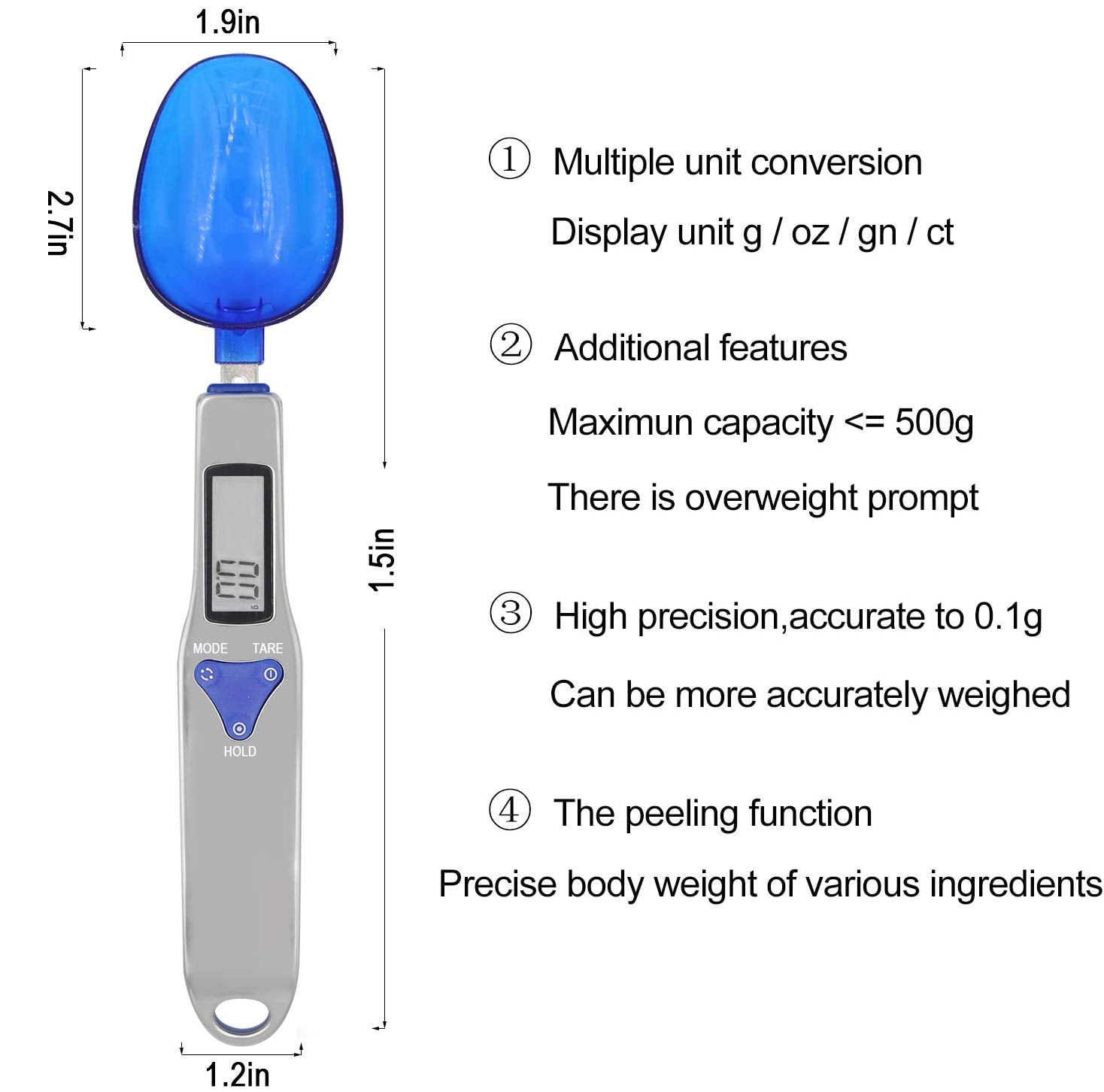 Detachable spoons on 3T6B digital spoon scale for easy cleaning