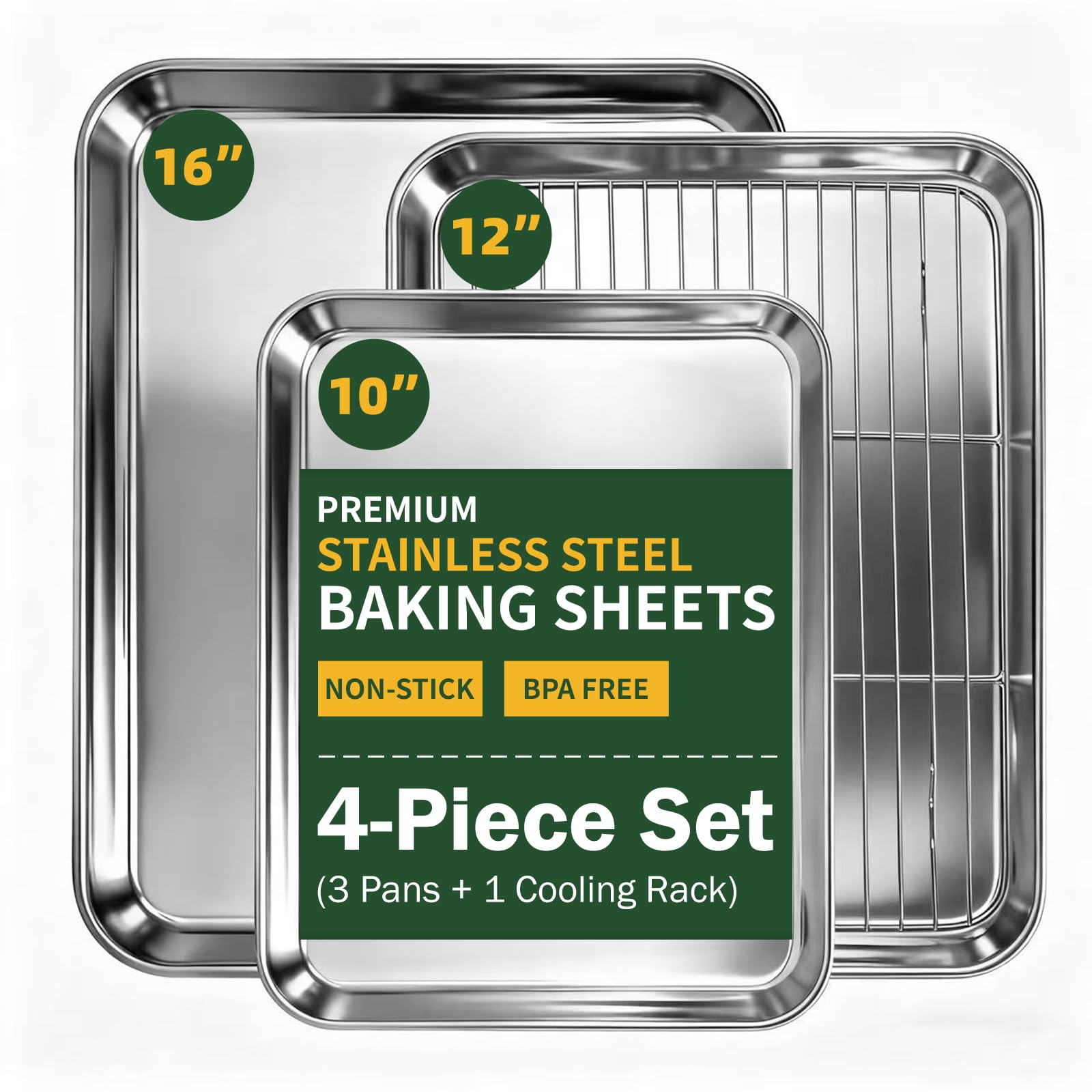4-piece baking-sheet-set with cooling rack 10-inch, ideal for even baking.