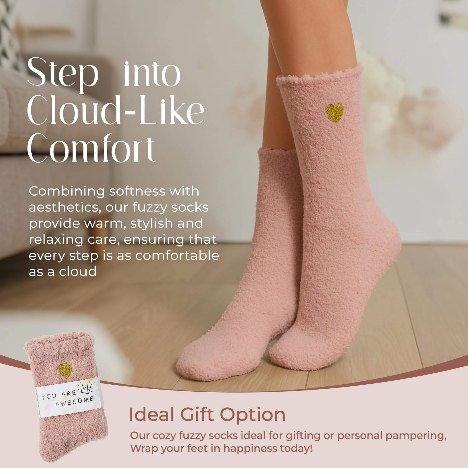 4MELLY ultra-soft socks with non-slip grip for cozy lounging