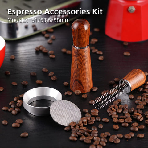 51mm Espresso Accessories Kit close-up of 304 stainless steel construction and quality.