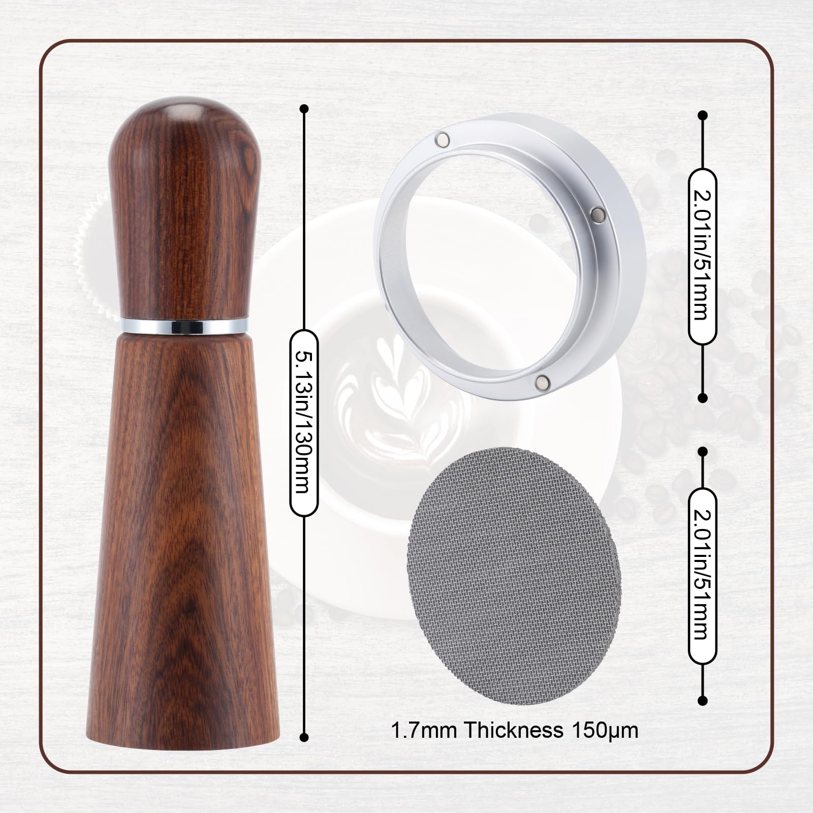 51mm Espresso Accessories Kit wood-handle distribution tool with comfortable grip.