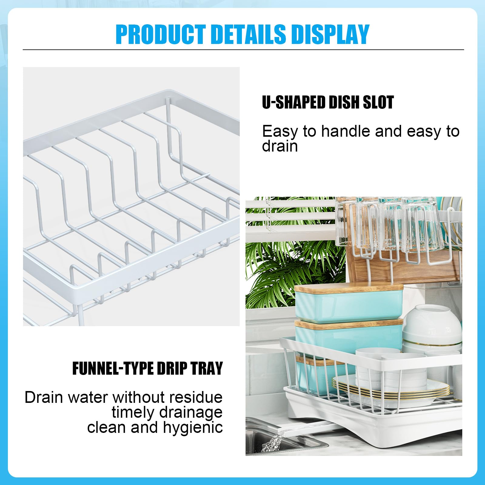7 code dish-drying-rack-360-spout swivels to optimize drainage beside the sink.